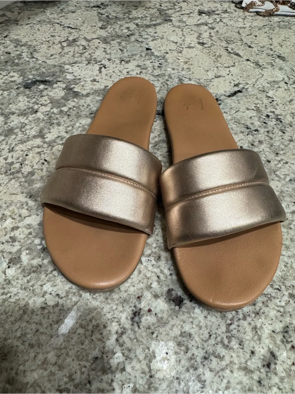 Beek Sugarbird Metallic Gold Slide Sandals